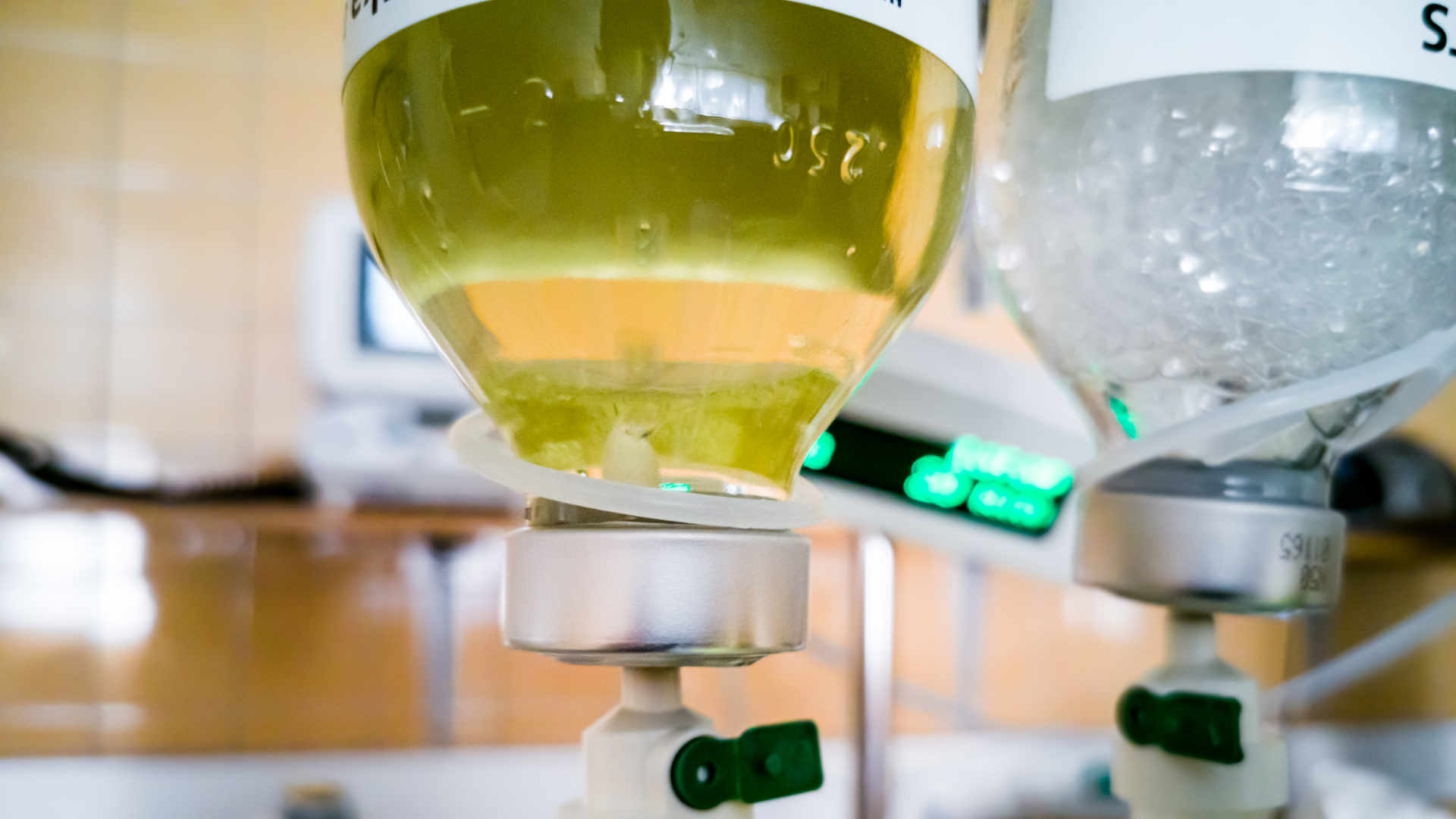 Two bottles of albumin hanging